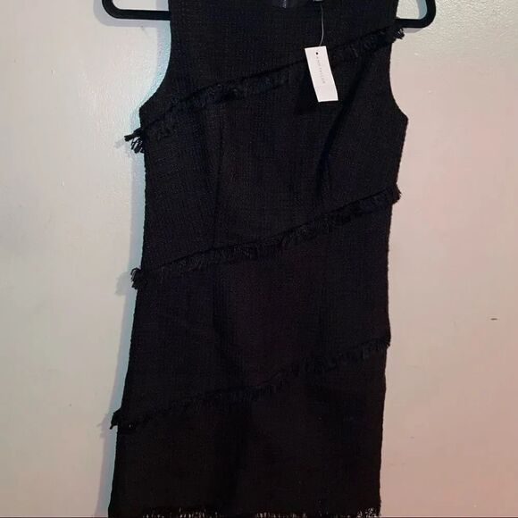 Talbots Black Tweed Fringed Sleeveless Dress Career Cocktail Party - Picture 5 of 10